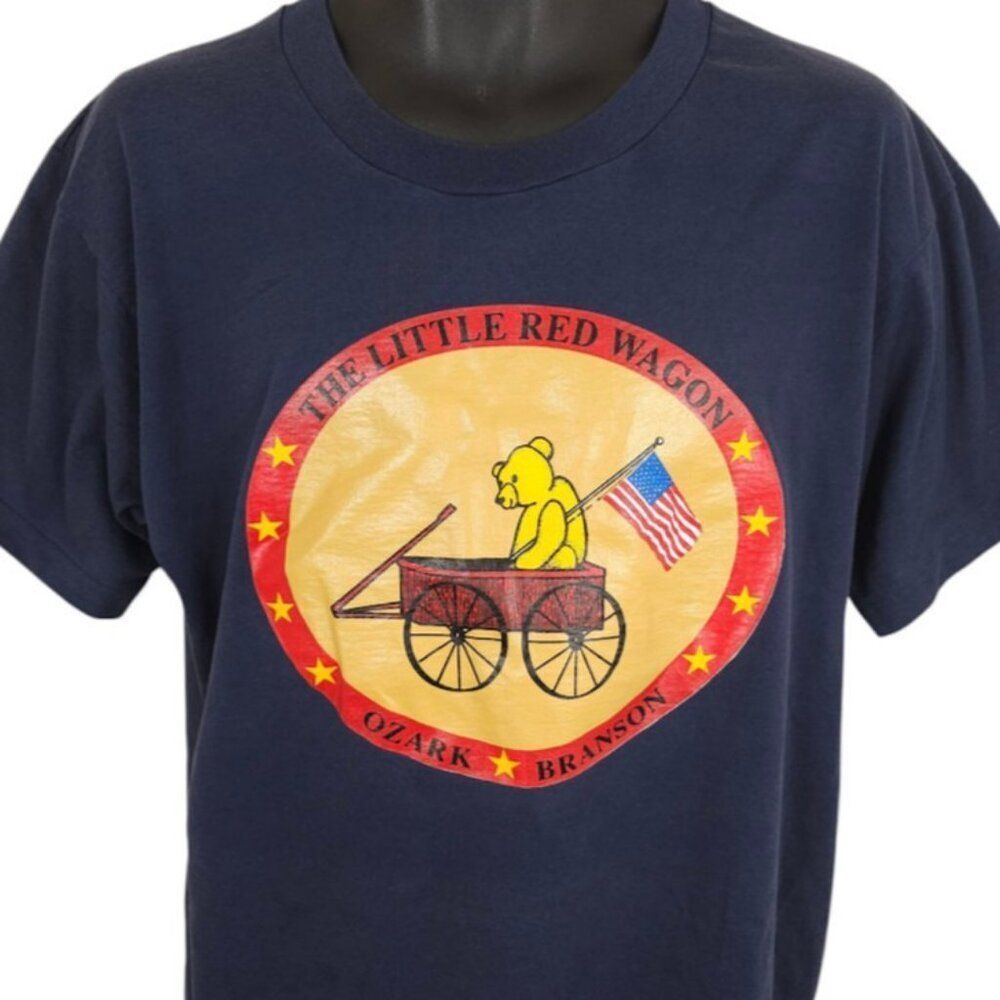 Vintage Ozark Branson T Shirt Mens Size Large Blue Little Red Wagon Made In USA